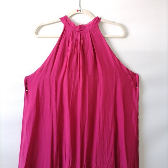 Angela Moda Womens Hot Pink Halter Neck Sleeveless Long Trapeze Dress Size M - Picture 2 of 7